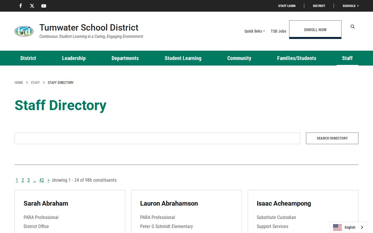 Tumwater people directories school staff keyword search