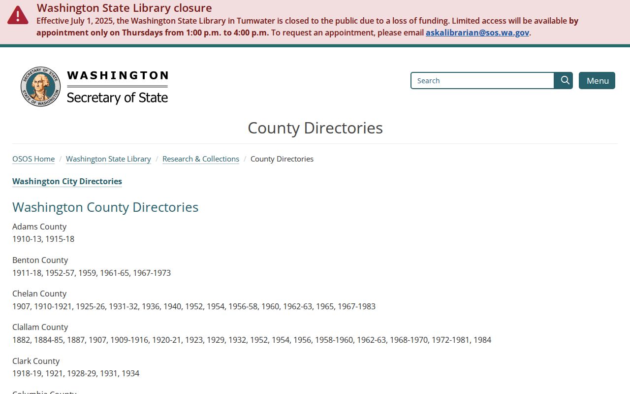 Tumwater people directories at Washington State Library