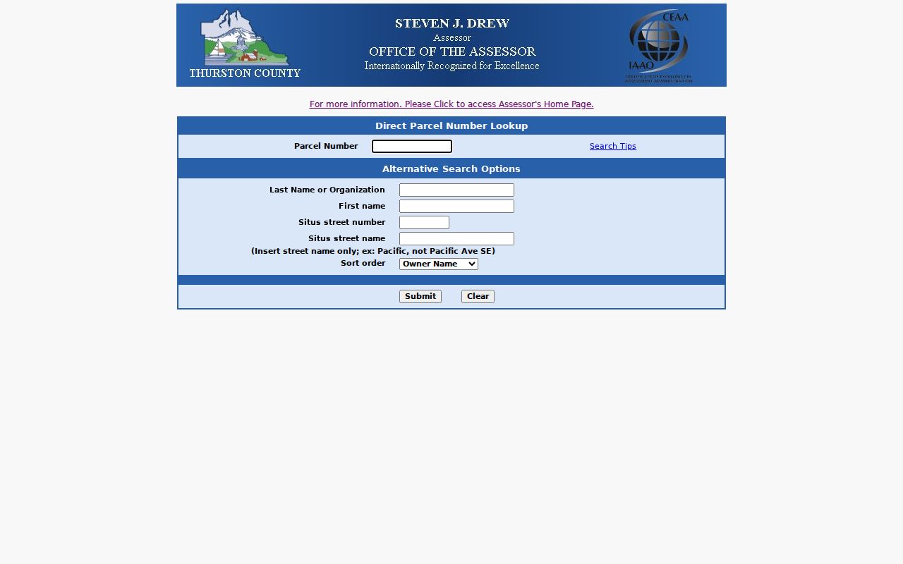 Thurston County Assessor address owner and parcel search choices