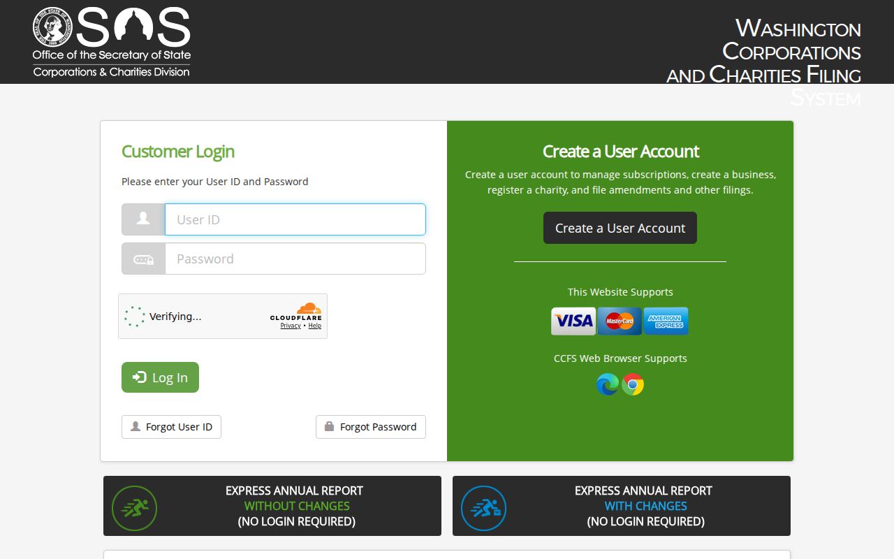 Washington corporations and charities advanced search fields