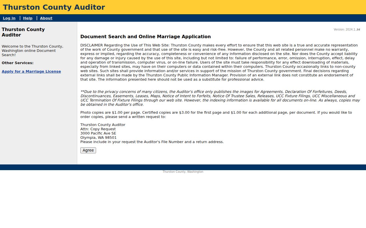 Thurston County recorded-document search fields for a Tumwater people search